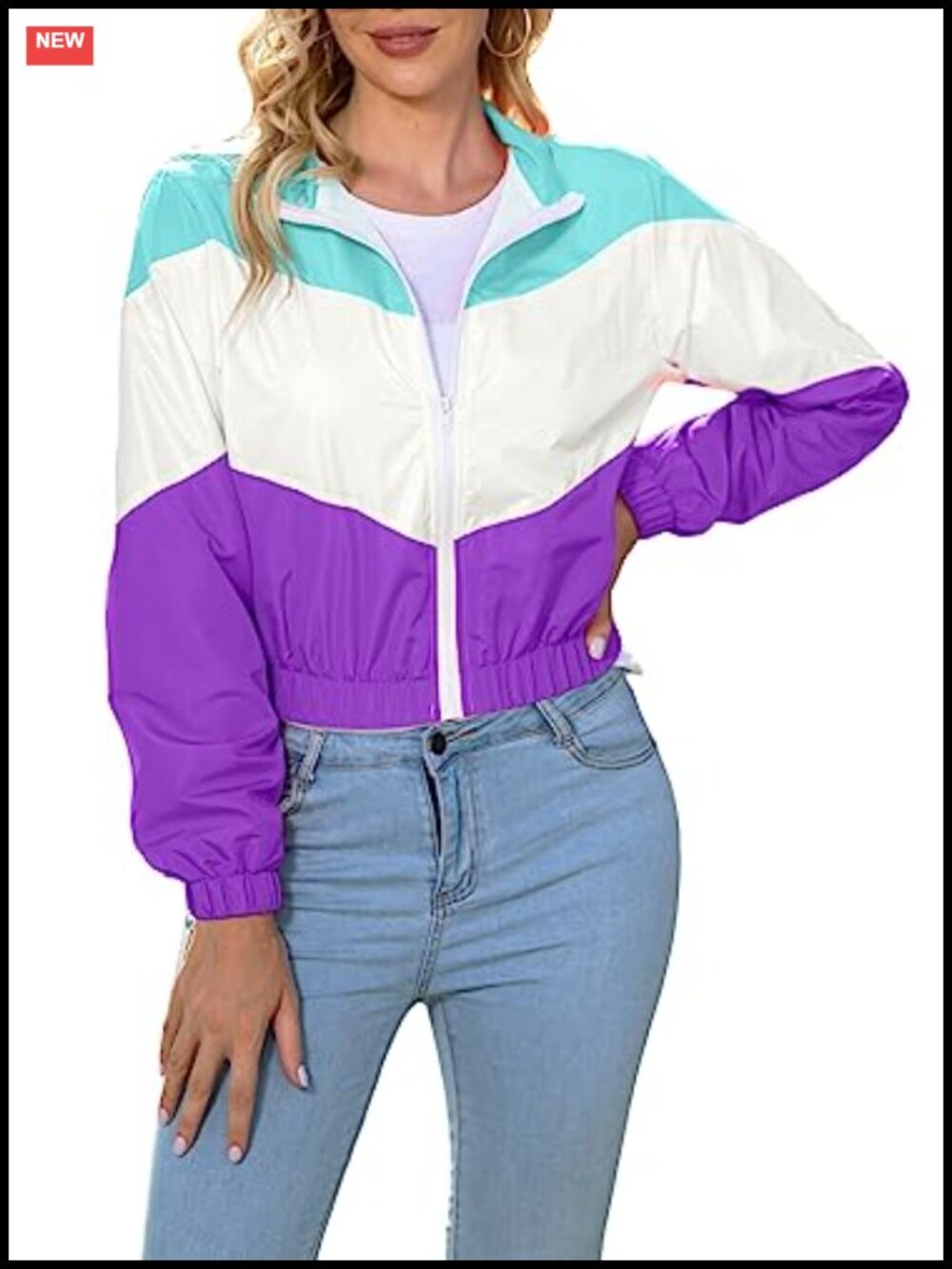 Women's Lightweight Windbreaker Zip Up Color Block Jacket Sport